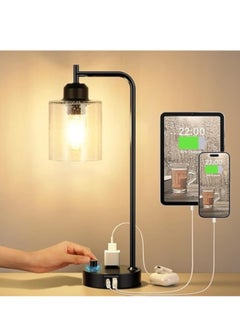 POWER Table Lamp for Bedroom,bedside lamps with USB C Charging Port,Nightstand Lamps with Glass Shade for Living Room, Desk Lamps for Office Reading  - Image 1