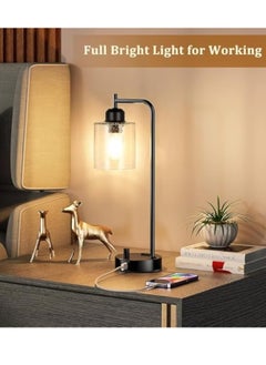 POWER Table Lamp for Bedroom,bedside lamps with USB C Charging Port,Nightstand Lamps with Glass Shade for Living Room, Desk Lamps for Office Reading  - Image 2