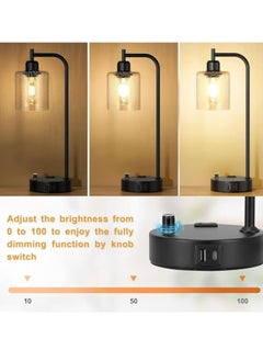 POWER Table Lamp for Bedroom,bedside lamps with USB C Charging Port,Nightstand Lamps with Glass Shade for Living Room, Desk Lamps for Office Reading  - Image 3
