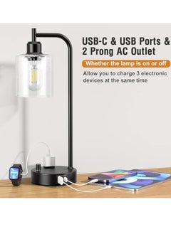POWER Table Lamp for Bedroom,bedside lamps with USB C Charging Port,Nightstand Lamps with Glass Shade for Living Room, Desk Lamps for Office Reading  - Image 4
