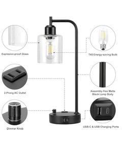 POWER Table Lamp for Bedroom,bedside lamps with USB C Charging Port,Nightstand Lamps with Glass Shade for Living Room, Desk Lamps for Office Reading  - Image 5