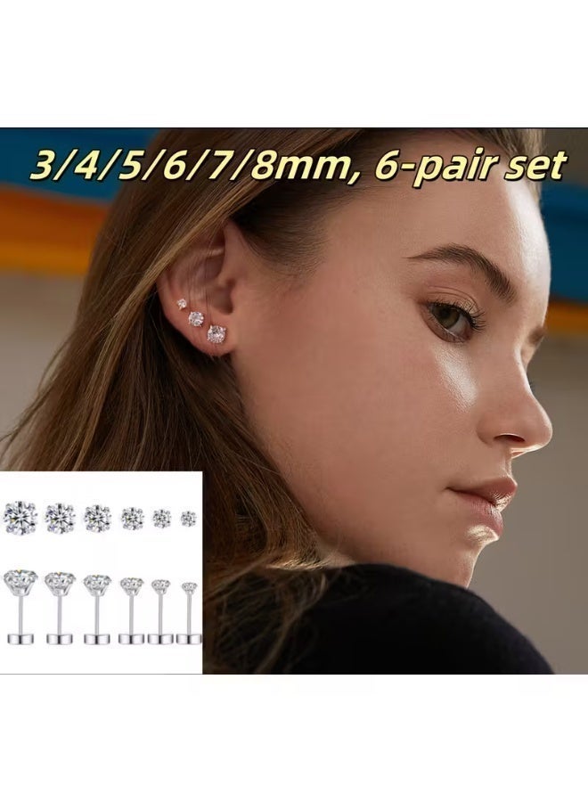 aeen 12pcs (6 Pairs) Minimalist Flat Top Cartilage Stud Earrings Set – 3mm to 8mm Round Flat Back Hypoallergenic Stainless Steel Earrings for Women & Men | Lightweight Everyday & Party Piercing Jewellery - Image 3
