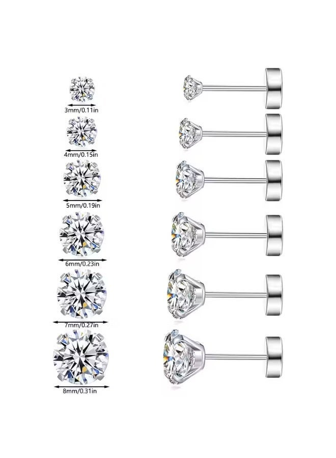 aeen 12pcs (6 Pairs) Minimalist Flat Top Cartilage Stud Earrings Set – 3mm to 8mm Round Flat Back Hypoallergenic Stainless Steel Earrings for Women & Men | Lightweight Everyday & Party Piercing Jewellery - Image 1