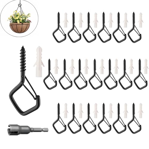 Xfopz 20PCS 2.2 Inches Screw Ceiling Hooks, Hanging Hanger Hooks for Outdoor String Lights Siding Hooks, Metal Hanging Ceiling Hooks for Cup Plants String Lights, Black - Image 1