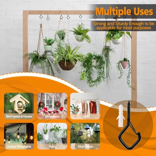 Xfopz 20PCS 2.2 Inches Screw Ceiling Hooks, Hanging Hanger Hooks for Outdoor String Lights Siding Hooks, Metal Hanging Ceiling Hooks for Cup Plants String Lights, Black - Image 5