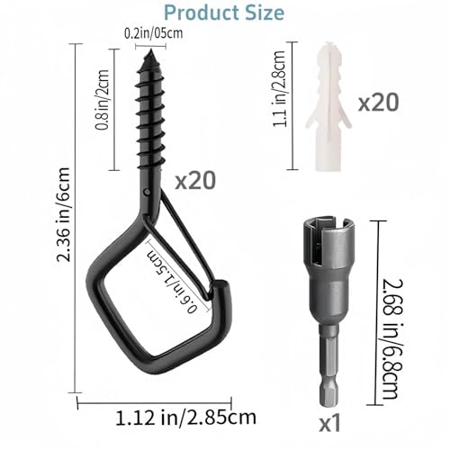 Xfopz 20PCS 2.2 Inches Screw Ceiling Hooks, Hanging Hanger Hooks for Outdoor String Lights Siding Hooks, Metal Hanging Ceiling Hooks for Cup Plants String Lights, Black - Image 2