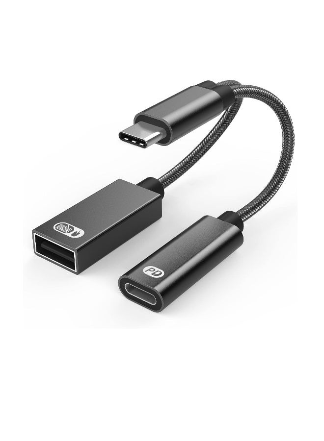 محول USB C إلى USB وكابل شحن OTG 2 في 1 مع موزع USB-C بقوة شحن سريعة 60 واط Type C OTG ومنفذ USB A أنثوي متوافق مع Chromecast و Google TV و iPad Pro - Image 1