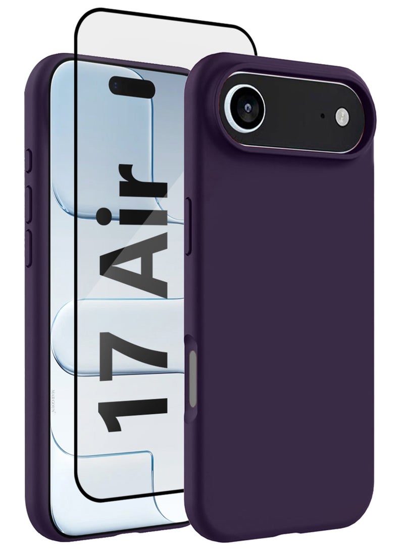 CATANES 2Packs Liquid Silicone Protective Phone Case for iPhone 17 Air , Soft Anti-Scratch Microfiber Lining Utra Slim Drop Protection Phone Cover with 3D Screen Protector - Purple