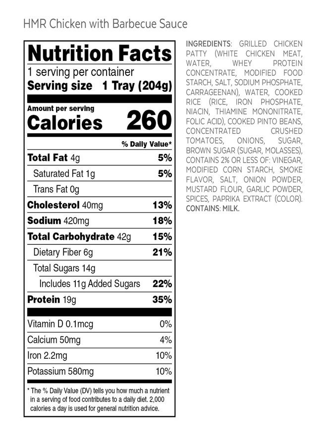 HMR Chicken with Barbecue Sauce Entrée | Pre-packaged Lunch or Dinner | Ready to Eat | 19g of Protein | Low Calorie Food | 7.2oz Serving per Meal | Pack of 6 - Image 3