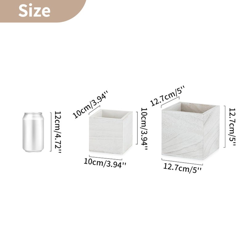 NUPTIO Wooden Box for Centerpiece Wedding: 6 Pcs Rustic Square Planter Box Farmhouse Table Fall Decor - 4Ã—4" & 5Ã—5" Whitewashed Small Wood Vases Flower Pots for Windowsill Home Garden - Image 4