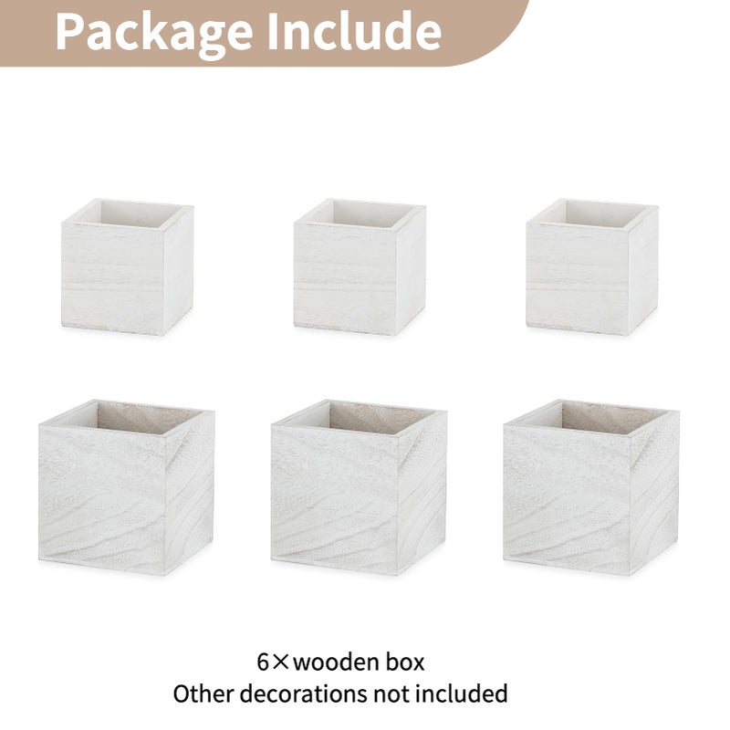 NUPTIO Wooden Box for Centerpiece Wedding: 6 Pcs Rustic Square Planter Box Farmhouse Table Fall Decor - 4Ã—4" & 5Ã—5" Whitewashed Small Wood Vases Flower Pots for Windowsill Home Garden - Image 5