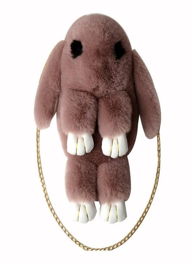 Pakhee Creation Soft Cute Bunny Sling Bag With Chain And Smooth Zipper For Girls/Fluffy Rabbit Cross body& Hand Bag (peach)