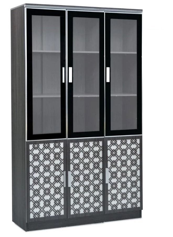 SILA - Modern 6 Door Wooden File CABINET & Book Shelf Glass Door - Image 1
