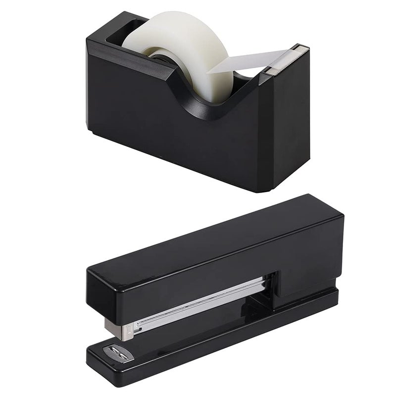 JAM PAPER Office Desk Sets 1 Stapler 1 Tape Dispenser Black 2Pack