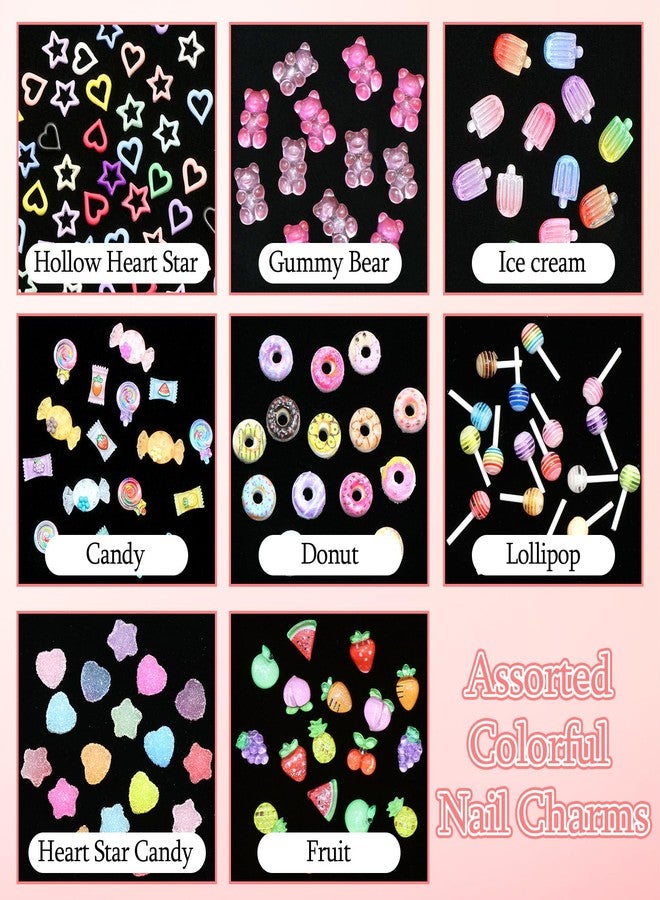 BELICEY 3D Candy Nail Charms Assorted Lollipop Gummy Bear Donuts Charms for Nails Cute Colorful Acrylic Heart Star Nail Accessories for DIY Nail Art Design Crafts with Pickup Tools - Image 4