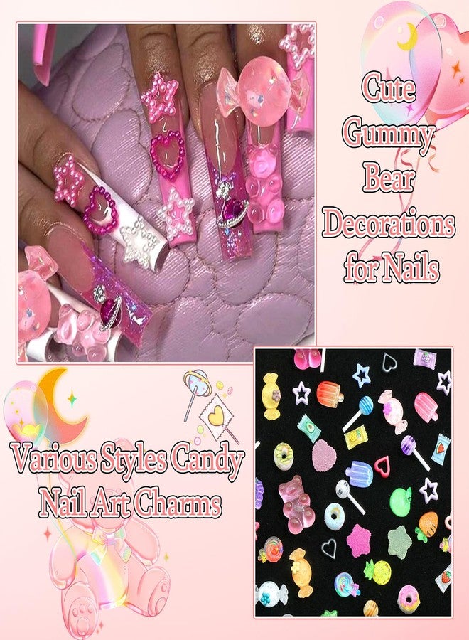 BELICEY 3D Candy Nail Charms Assorted Lollipop Gummy Bear Donuts Charms for Nails Cute Colorful Acrylic Heart Star Nail Accessories for DIY Nail Art Design Crafts with Pickup Tools - Image 3