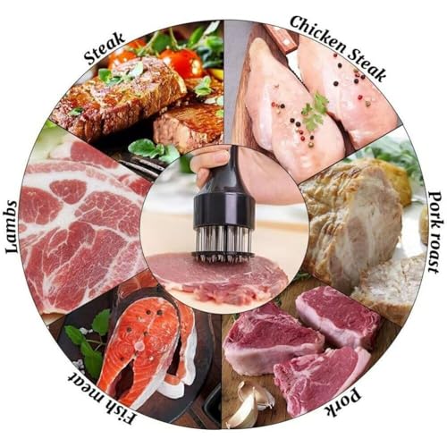 BENCI Tenderizer Needle, 7.5 Inch Stainless Steel Meat Tenderizer with Needle, Anti-Rust Nails Meat, Meat Pounder with Rubber Comfort Grip Handle for Chicken Beef Duck Pork (Black & White 2 Pc) - Image 3