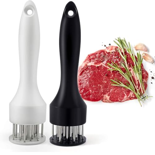 BENCI Tenderizer Needle, 7.5 Inch Stainless Steel Meat Tenderizer with Needle, Anti-Rust Nails Meat, Meat Pounder with Rubber Comfort Grip Handle for Chicken Beef Duck Pork (Black & White 2 Pc) - Image 1