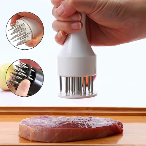 BENCI Tenderizer Needle, 7.5 Inch Stainless Steel Meat Tenderizer with Needle, Anti-Rust Nails Meat, Meat Pounder with Rubber Comfort Grip Handle for Chicken Beef Duck Pork (Black & White 2 Pc) - Image 5