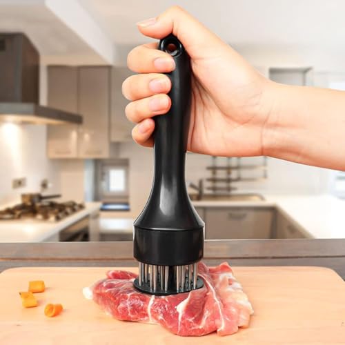 BENCI Tenderizer Needle, 7.5 Inch Stainless Steel Meat Tenderizer with Needle, Anti-Rust Nails Meat, Meat Pounder with Rubber Comfort Grip Handle for Chicken Beef Duck Pork (Black & White 2 Pc) - Image 4