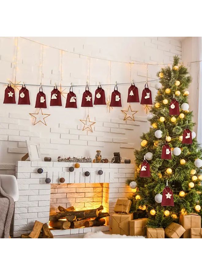 24pcs Reusable Burlap Advent Calendar Bags Numbered 1 24 Red White Striped Drawstring Gift Bags - Image 2