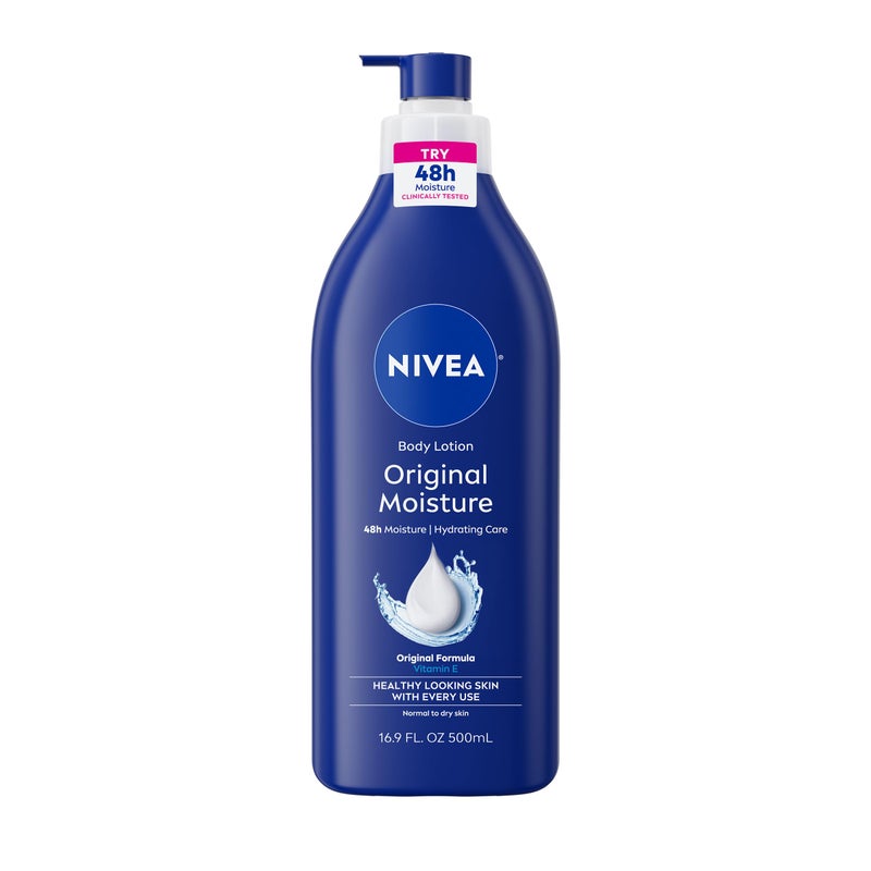 NIVEA Original Moisture Body Lotion with Vitamin E, 48-Hour Body Moisturizer for Normal to Dry Skin, 16.9 Fl Oz Pump Bottle - Image 1