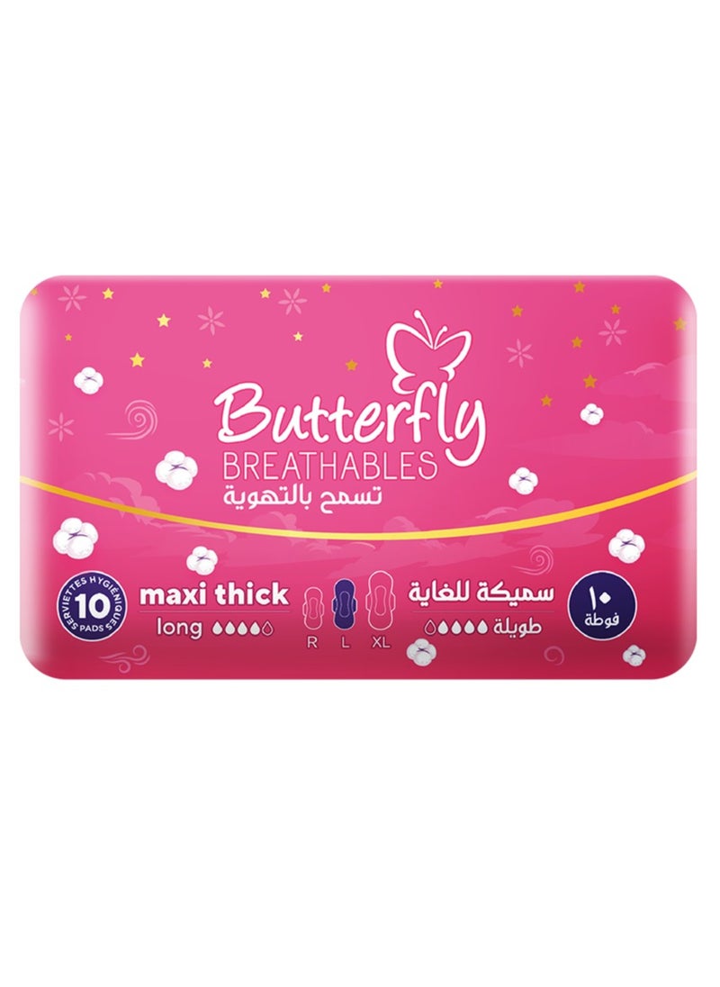 BUTTERFLY Butterfly Breathables Maxi Thick Cottony Sanitary Pads Long - Count 10, Pack of 2  - Image 2