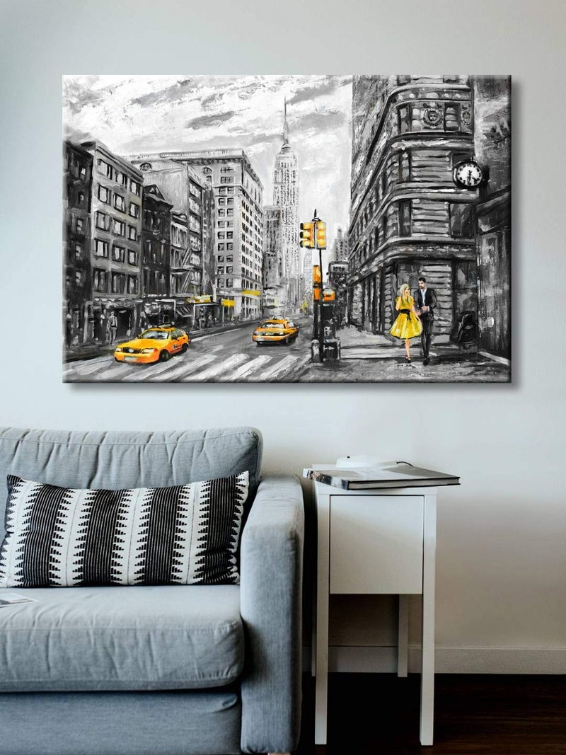 999STORE 999Store Wooden Stretched Framed wooden frame painting for wall paintings bedroom Wall art living room dcor with frames Street View York Man and Woman canvas modern stylish home hanging Canvas 24X36 Inches Strectched Canvas FLPSZ231072017108 