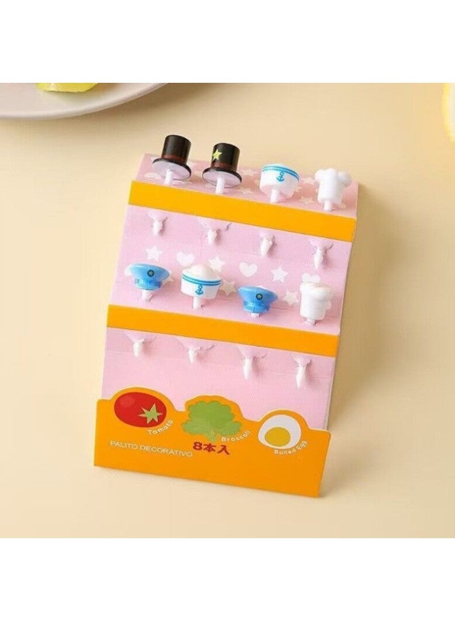 Home Use Cartoon Children's Fruit Fork Creative Animal Cute Plastic Fruit Stick Set Lunch Box Stick Suitable For Daily Use-Color:Navy Hat Paper Card  - Image 1