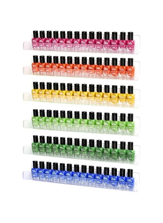 Arabest Nail Polish Organizer Wall Mounted, 6 Pack Clear Nail Polish Wall Rack, Acrylic Display Shelf Stand Holder for Paint Tattoo Ink Essential Oil Alcohol Holds Up to 90 Bottles,15 Inch  - Image 1