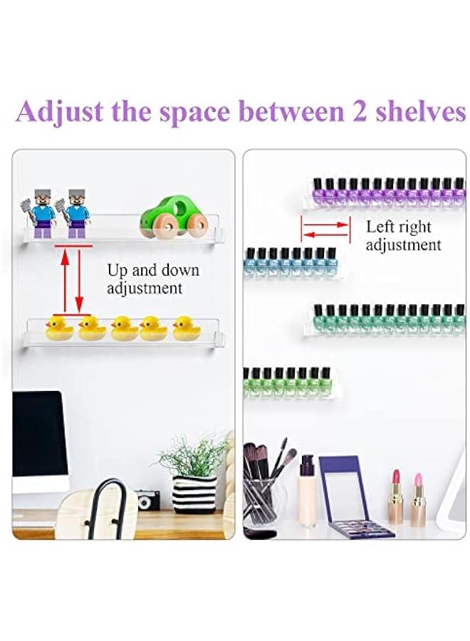 Arabest Nail Polish Organizer Wall Mounted, 6 Pack Clear Nail Polish Wall Rack, Acrylic Display Shelf Stand Holder for Paint Tattoo Ink Essential Oil Alcohol Holds Up to 90 Bottles,15 Inch  - Image 2