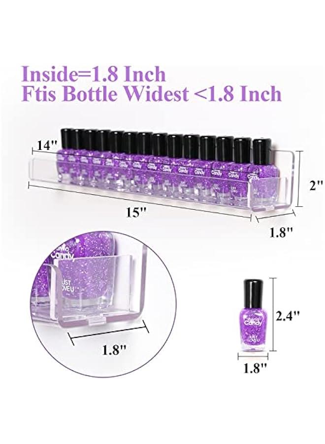 Arabest Nail Polish Organizer Wall Mounted, 6 Pack Clear Nail Polish Wall Rack, Acrylic Display Shelf Stand Holder for Paint Tattoo Ink Essential Oil Alcohol Holds Up to 90 Bottles,15 Inch  - Image 3