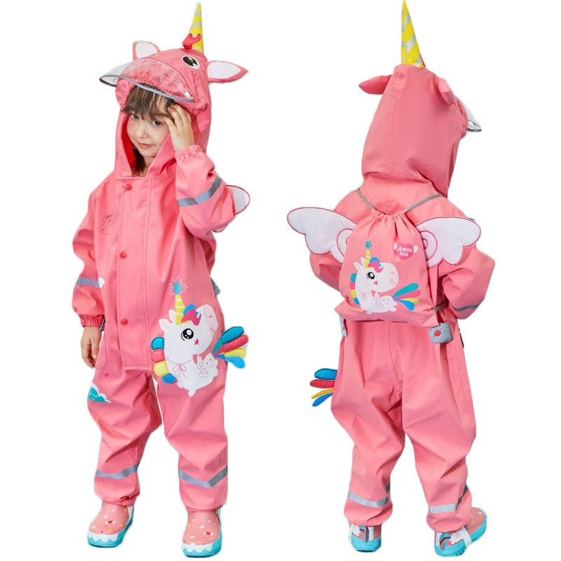 Toddler Girls Rain Suit Lightweight Waterproof Coveralls Cartoon Unicorn Hoodie Rain Jacket 46 Years L Size