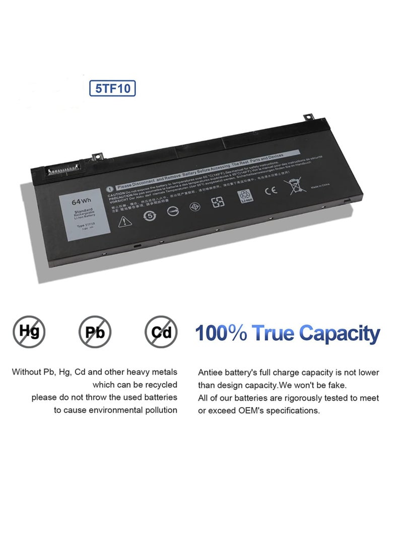 بطارية بديلة للكمبيوتر المحمول 64Wh 5TF10 لسلسلة Dell Precision 7730 7740 7530 7540 P34E P34E001 P34E002 P74F P74F001 P74F002 NYFJH RY3F9 0RY3F9 7M0T6 GHXKY 7.6V 8000mAh - Image 2