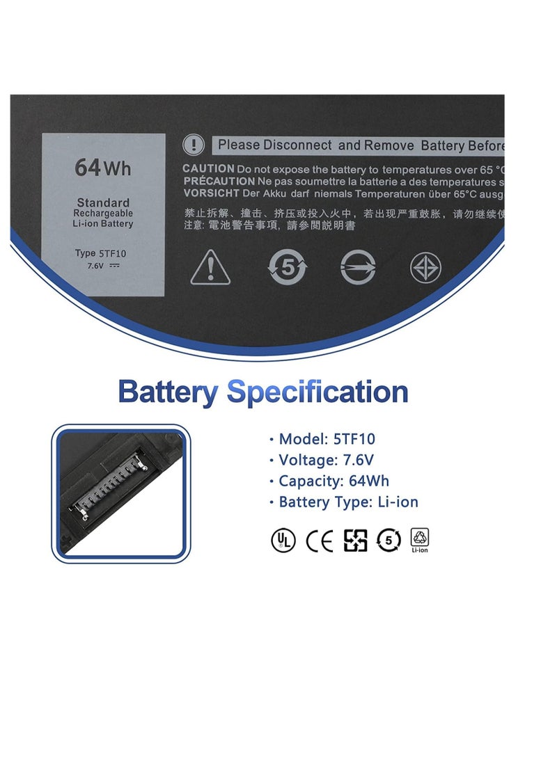 بطارية بديلة للكمبيوتر المحمول 64Wh 5TF10 لسلسلة Dell Precision 7730 7740 7530 7540 P34E P34E001 P34E002 P74F P74F001 P74F002 NYFJH RY3F9 0RY3F9 7M0T6 GHXKY 7.6V 8000mAh - Image 4