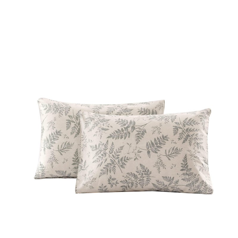 ECOCOTT 2 Pack Pillowcase Standard Size with Green Botanical Plant Leaves Pattern Pillow Cases Set 100 Cotton Standard Pillow Covers Envelope Closure Standard 20x26