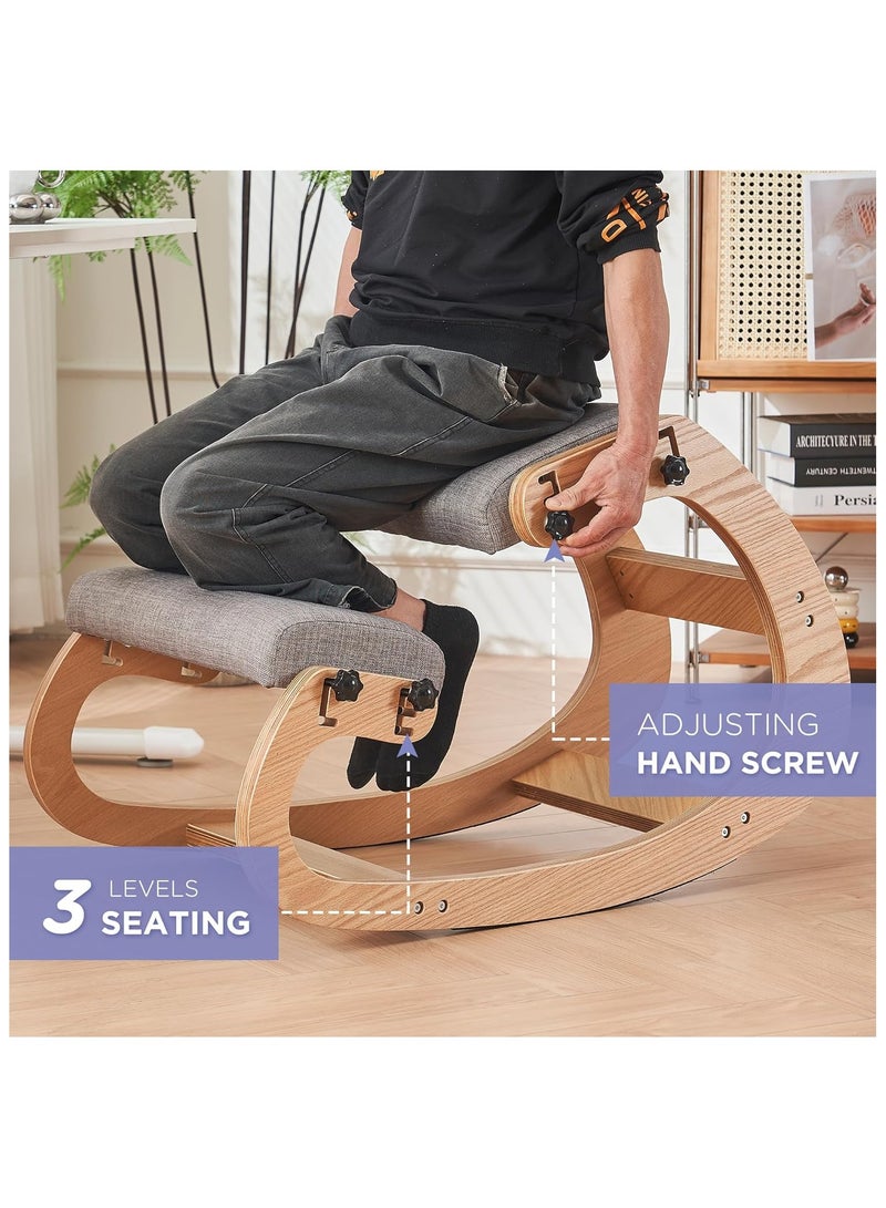 Chogori Ergonomic Office Kneeling Chair,Wooden Posture Knee Desk Chair for Work,Yoga Rocking Chairs for Relieve Back Pain,Kneel Adjustable Chair for Gaming,Home - Image 4