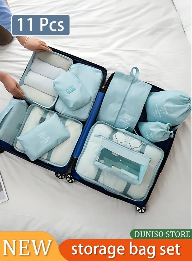 DUNISO 11Pcs Travel Luggage Organizer Packing Cubes Set Travel Packing Kit with Clothes Storage Bag Shoes Bag Toiletry Bag Underwear Bag Compression Storage bag Travelling Accessories (11, Blue) - Image 1