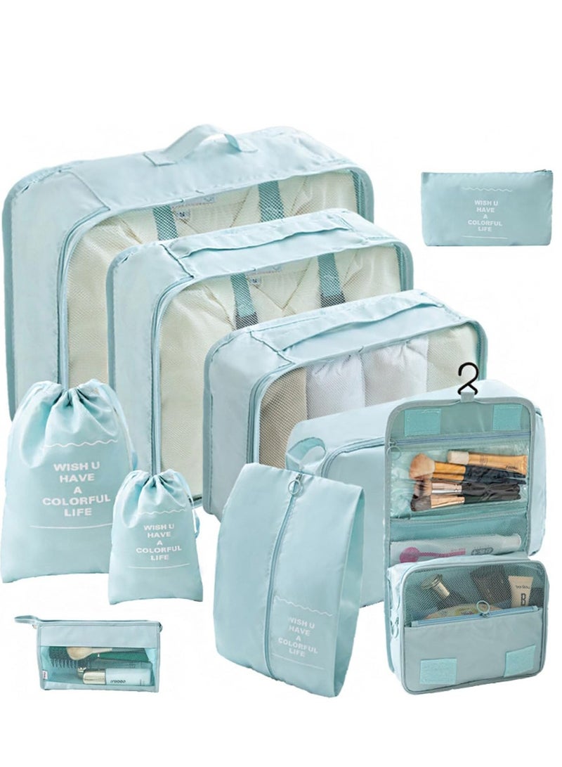 DUNISO 11Pcs Travel Luggage Organizer Packing Cubes Set Travel Packing Kit with Clothes Storage Bag Shoes Bag Toiletry Bag Underwear Bag Compression Storage bag Travelling Accessories (11, Blue) - Image 2