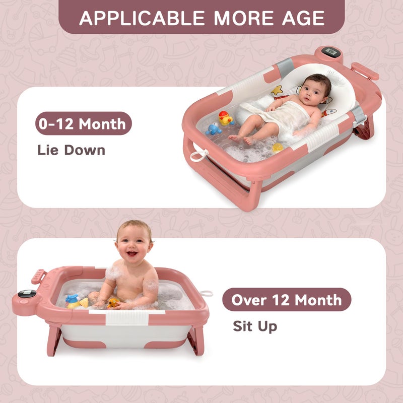 LAUJIA Collapsible Baby Bathtub for Newborn to Toddler (0-24 Months), Portable Baby Bath Tub for Travel, Newborn Bathtub with Soft and Supportive Cushion (Astronaut-Pink) - Image 3