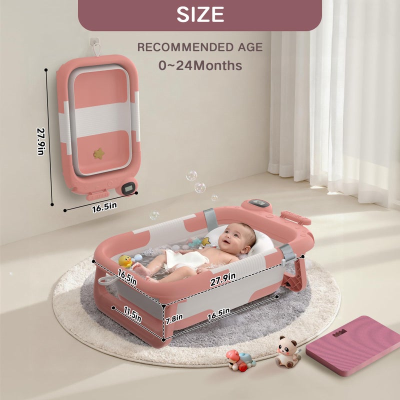 LAUJIA Collapsible Baby Bathtub for Newborn to Toddler (0-24 Months), Portable Baby Bath Tub for Travel, Newborn Bathtub with Soft and Supportive Cushion (Astronaut-Pink) - Image 2