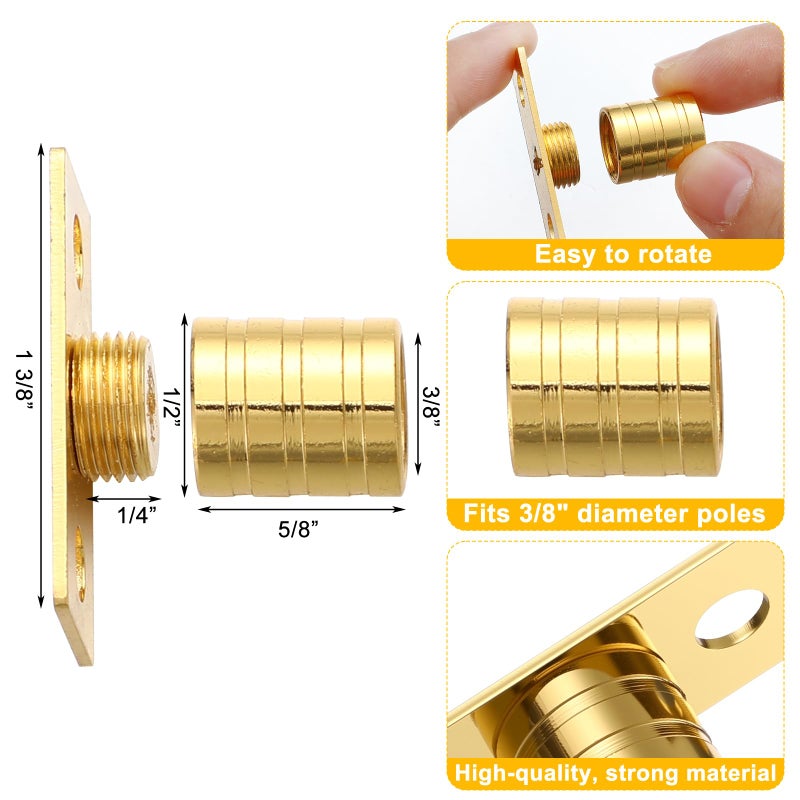 Pelopy 4 Pcs Inside Mount Curtain Rod Bracket 3/8" Bracket Set for 3/8" Rodding (Brass) - Image 4