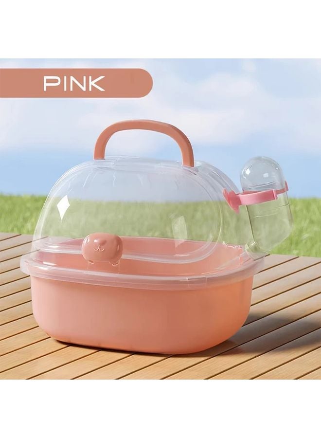 Pink Portable Hamster Carrier Cage Breathable Design Transparent View Includes Small Water Bottle - Image 1