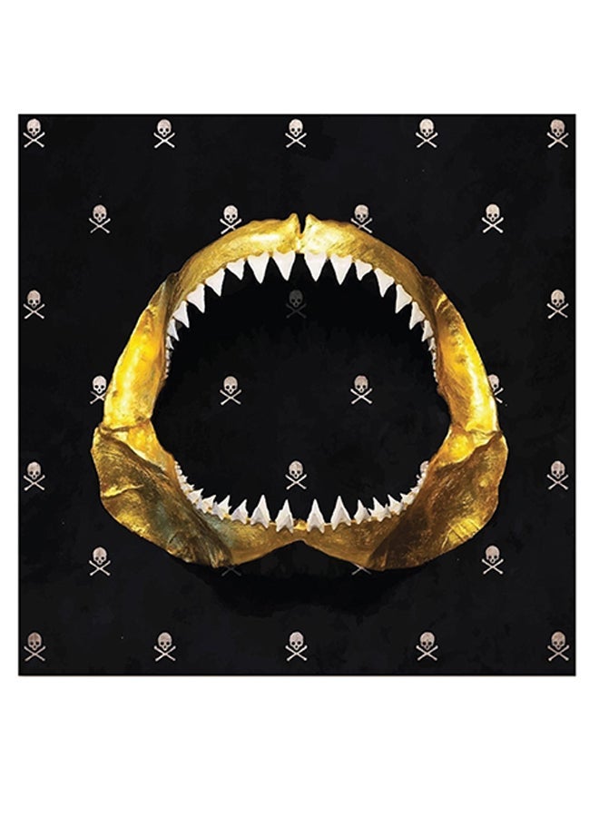 RYN Shark Themed Wall Art Black/Gold/White 30x30cm - Image 1