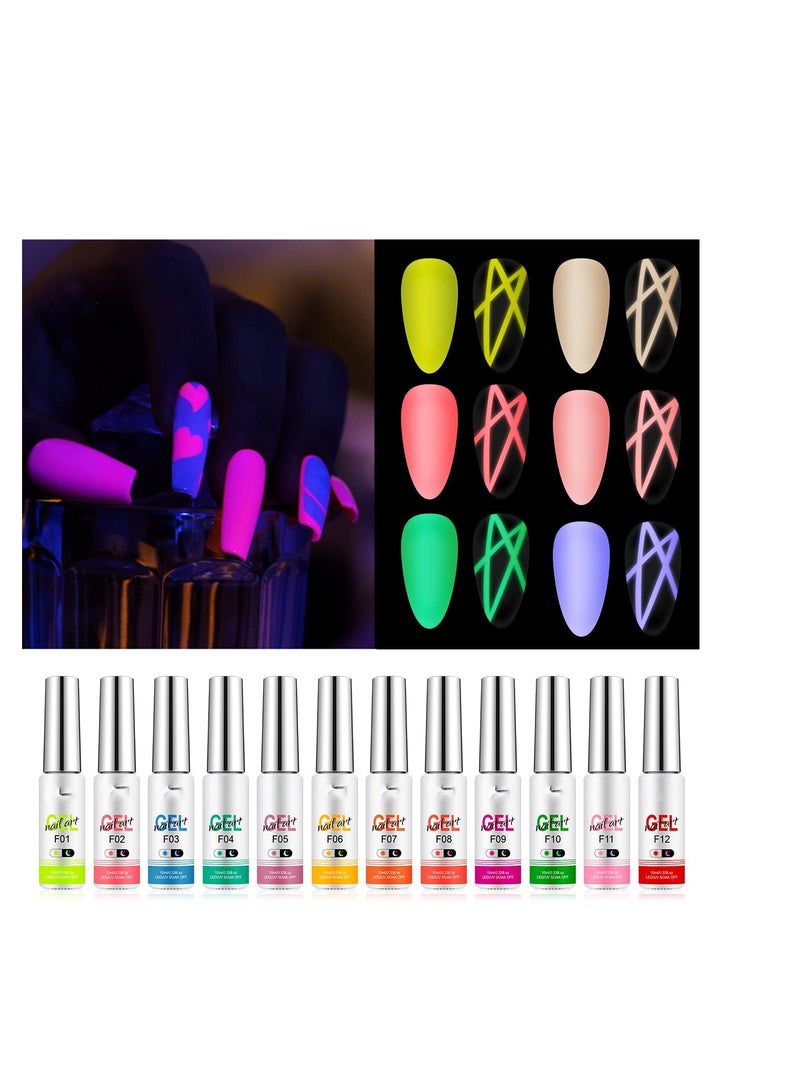 Excefore Luminous Painted Nail Gel Polish Set, Glow In Dark Gel, Neon Drawing Liner Nail Gel For Nail Art, UV LED Gel Liner Nail Art Polish, Nail Polish Set for Party - Image 4