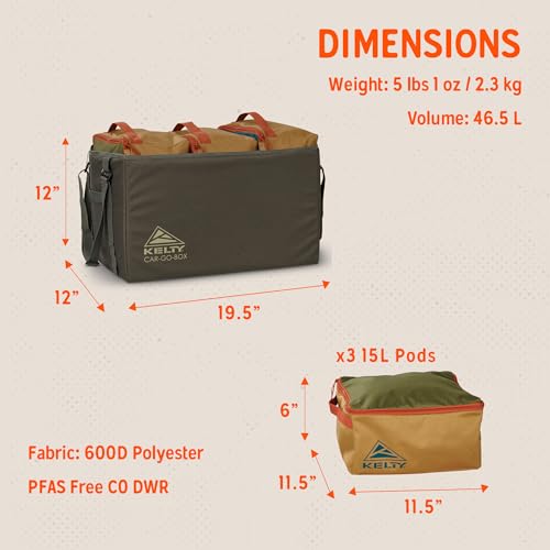 Kelty CARGO Box – Camping, Tailgating, Travel Organization Kit, Large Structured Tote + 3 Individual Pods Storage for Trucks, Vans, SUVs Cars – Color Coded Packing Cubes, Rugged + Water Resistant 45L - Image 2