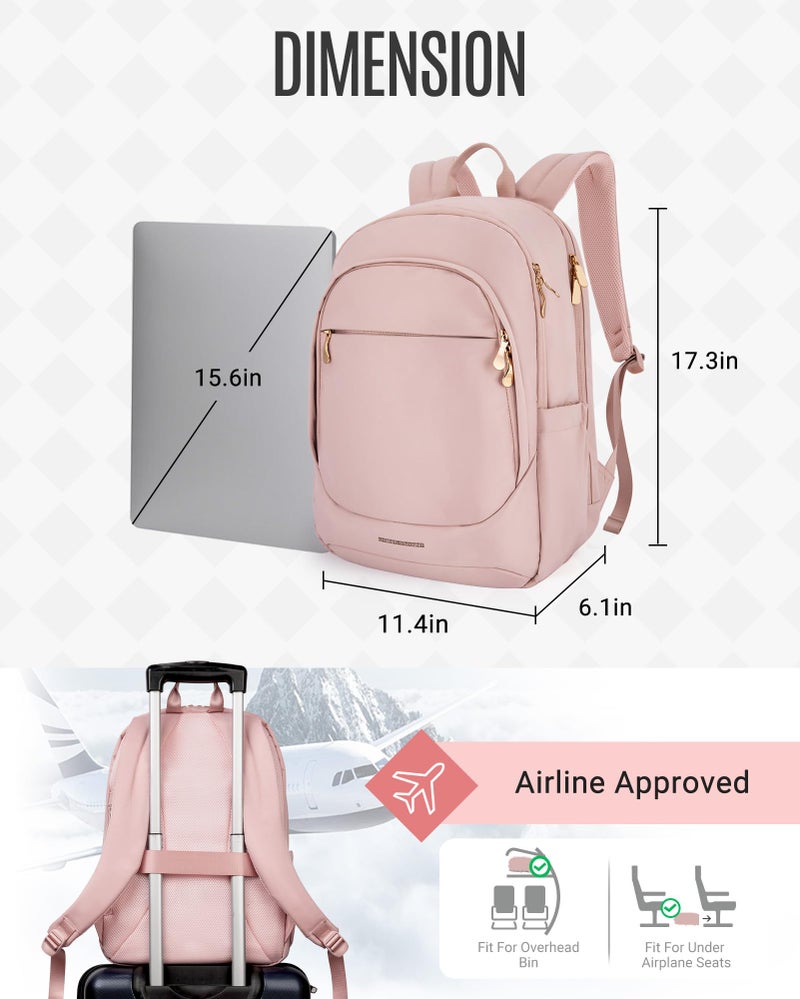 LIGHT FLIGHT Collge Laptop Backpack, 15.6 inch Laptop Travel Backpack for women, College Computer Bookbag Casual Bag for Work Travel College, Gifts for Women,Pink - Image 3