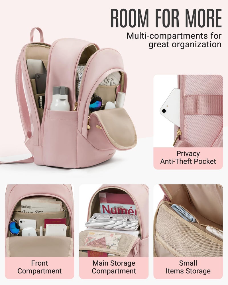 LIGHT FLIGHT Collge Laptop Backpack, 15.6 inch Laptop Travel Backpack for women, College Computer Bookbag Casual Bag for Work Travel College, Gifts for Women,Pink - Image 2
