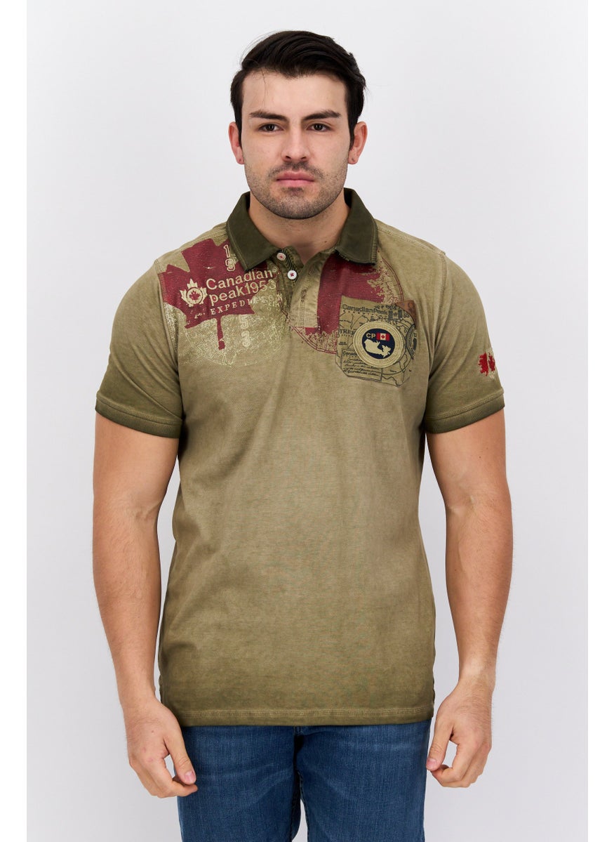 Canadian Peak Men Regular Fit Embroidered Short Sleeve Polo, Khaki  - Image 1