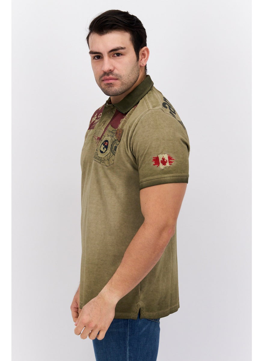 Canadian Peak Men Regular Fit Embroidered Short Sleeve Polo, Khaki  - Image 3